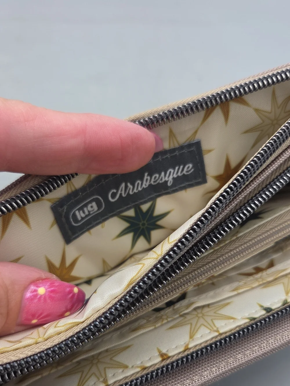 Lug Arabesque Ultra X Zip RFID Wallet in a sand Beige color